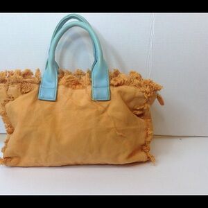 Ah-Domed Yellow Canvas Handbag Blue Goldenrod